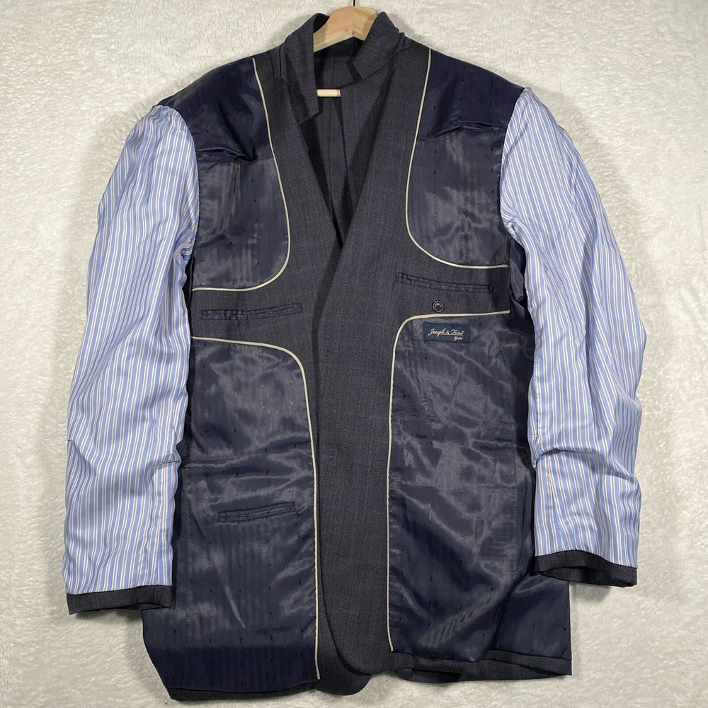 Joseph & Feiss Gold Mens 44L Classic Fit Grey Herringbone Windowpane Blazer Wool - Picture 3 of 11
